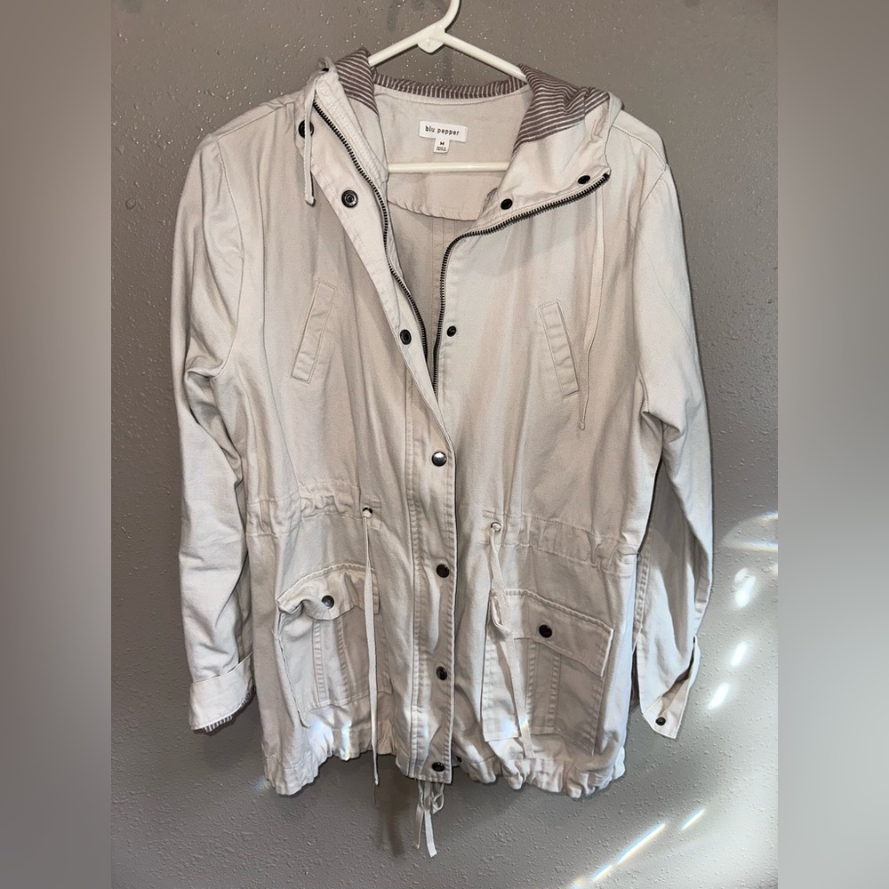 Blu Pepper Women's Light Beige Utility Anorak Jacket with Hood